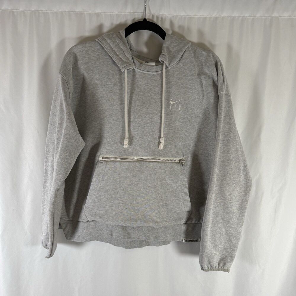 Nike Fly Hoodie Women's Large Grey Cropped Hooded Pocket Dri Fit Drawstring